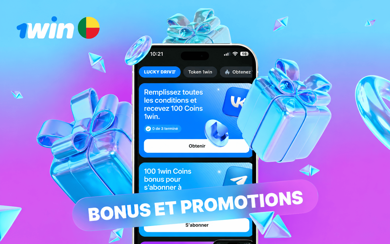 Code bonus 1win au Bénin : vouchers, pack 500 % et cashback